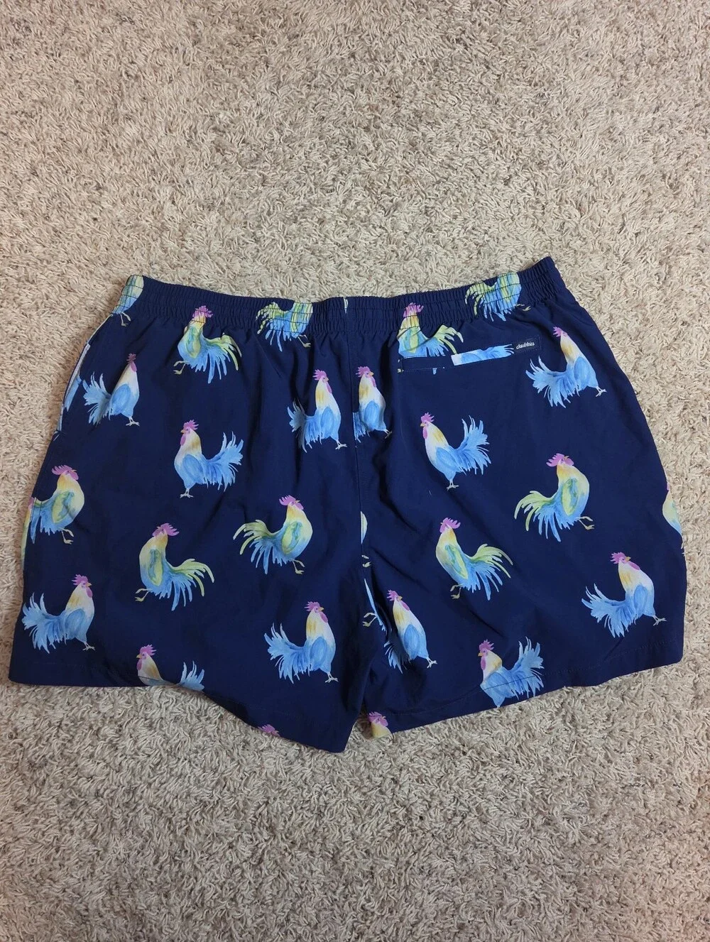Chubbies 5.5 Inch Inseam Navy Rooster Print Swim Trunks with Pink Drawstring